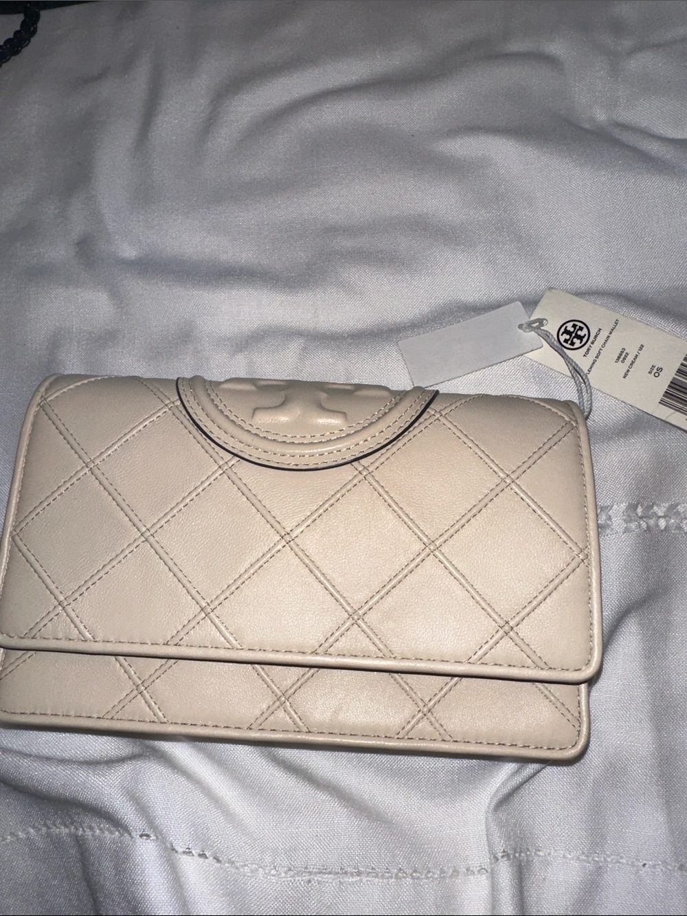 Tory Burch Quilted Leather Wallet Clutch in Cream